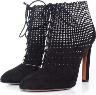 Alaia Black Suede Lasercut Lace-Up Ankle Boots Size 39