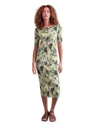 Celtic & Co. Linen Cotton Blend Button Back Dress in Leaf Print at Nordstrom, Size 6