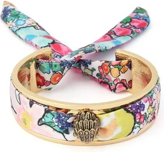 Kurt Geiger Floral Fabric Tie Cuff Bracelet in Gold/pink Multi at Nordstrom