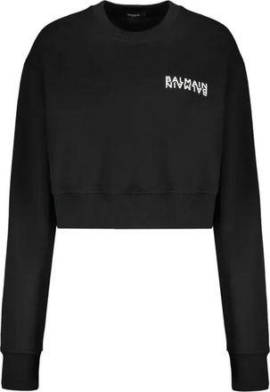Balmain Cropped Logo Sweatshirt - Dames - Sweatshirts - Zwart - XS - Katoen - Hoodies & sweatvesten