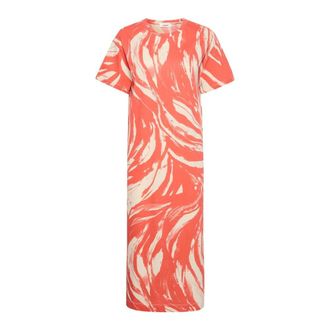 Soaked In Luxury Koraal Wave Jurk met Korte Mouwen - Dames - Maxi kleedjes - Rood - XS - Kleedjes