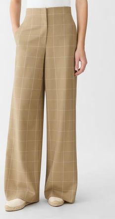 Lafayette 148 New York Thames Windowpane Plaid Tropical Wool Blend Wide Leg Pants in Cadet Khaki Multi at Nordstrom, Size 10