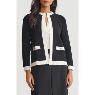 Kasper Kissing Front Rib Cardigan in Black/vanilla Ice at Nordstrom Rack, Size X-Large P