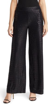 Anne Klein Linear Shine Sequin Wide Leg Pants in Anne Black at Nordstrom, Size X-Large