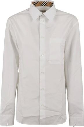 Burberry Overhemden, Heren, Wit, M, Katoen, Witte Equestrian Knight Geborduurde Overhemd