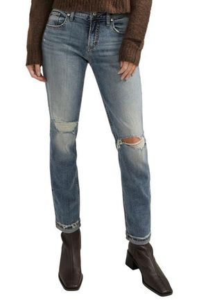 Silver Jeans Co Boyfriend Ripped Cuff Slim Leg Jeans in Indigo at Nordstrom, Size 25 X 29