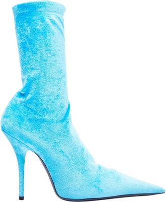Balenciaga Fluwelen Stiletto Messenlaarzen - Dames - Laarzen met Hak - Blauw - 37 EU - Schoenen