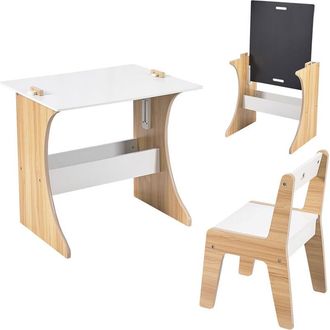 Relaxdays Relaxdays childrens 2-piece table & chair set, chalkboard top, kids art table, white/natural