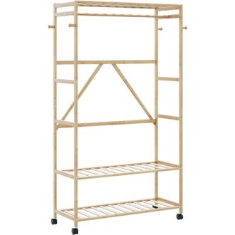 vidaXL Clothes Rack with Shelves and Wheels 110x40x180 cm Bamboo Vidaxl