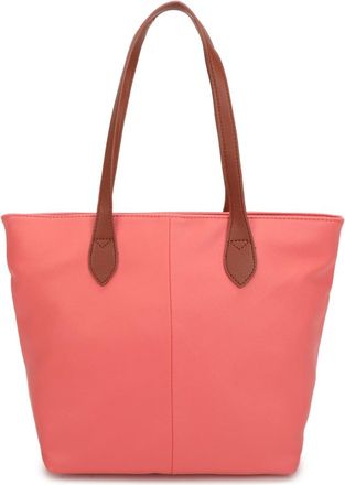 Generic Vegan Leather Tote Bag, Womens Shoulder Bag with Contrast Straps, Satchel 38x28x14 cm (Coral)