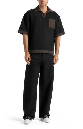 Mani&egrave;re De Voir Lazare Wide Leg Twill Jeans in Black at Nordstrom, Size 38