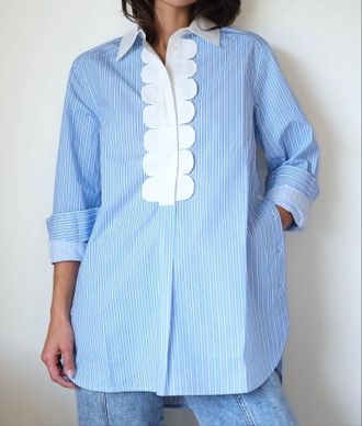 Stella Nova Scallops Striped Shirt In Creme Blue Stripes