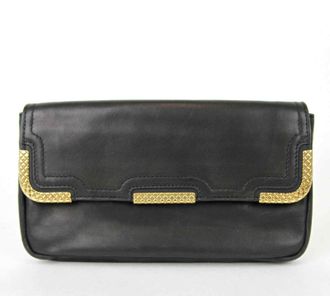 Bottega Veneta Womens Leather Clutch Bag w/Woven Detail Black