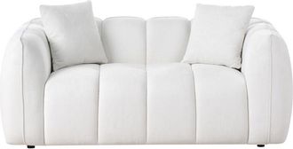 Beliani Thickly Padded 2 Seater Water-Repellent Sofa Upholstered Back and Front Polyester Wooden Legs Living Room Furniture Off White Ness