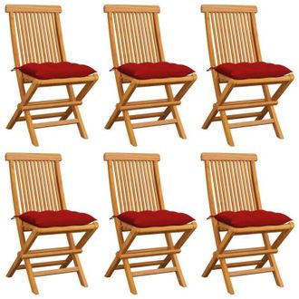 vidaXL Sillas De Jard&iacute;n 6 Uds Con Cojines Rojos Madera De Teca Vidaxl