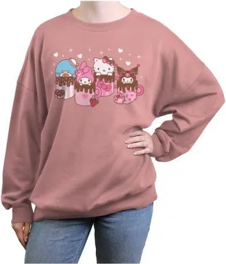Hello Kitty Juniors Hello Kitty Lovely Mug Friends Sweatshirt in Desert Pink at Nordstrom, Size Xx-Large