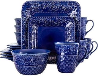 Elama Indigo Lotus 16 Piece Square Dinnerware Set in Blue at Nordstrom