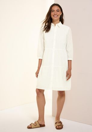 Cecil Midikleid CECIL, Damen, Gr. XXL (46), N-Gr, weiss (vanillewei&szlig;), Web, Obermaterial: 100% Baumwolle, unifarben, l&auml;ssig geschnitten knielang, Rundhals, 