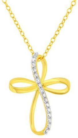 House of Brilliance 925 Sterling Silver Diamond Accent Cross Ribbon 18 Pendant Necklace in Yellow at Nordstrom