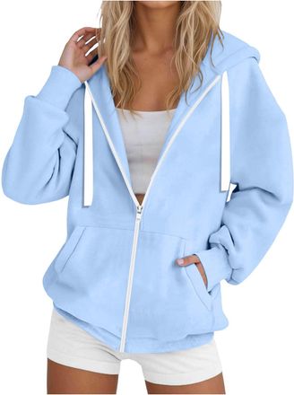 Generic Womens Zip Hoodies Warm womens Zipped Hoodies for Women Uk,Ladies Plain Hoodie Winter Warm Fleece Zip Up Drawstring Sweatshirt Activewear (Sky Blue, M