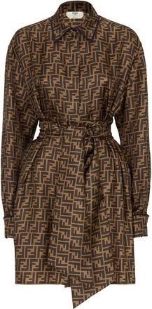 Fendi Signature FF-patroon Print Jurk - Dames - Shirt Kleedjes - Bruin - XS - Kleedjes