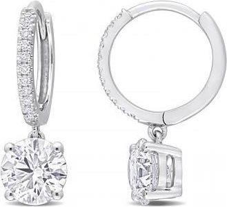 Allurez Round Cut Lab Grown Diamond Huggie Dangling Earrings 14k White Gold (2.11ct)