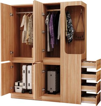 STILVORA Armario Con 3 Puertas, 4 Cajones, 3 Compartimentos Y Espacio Abierto Para Dormitorio En Madera 140 X 40 X 170 Cm