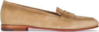 Santoni Beige Su&egrave;de Penny Slot Loafers - Dames - Loafers - Beige - 39 EU - Su&egrave;de - Schoenen