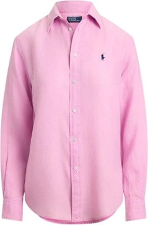 Polo Ralph Lauren Rechtgesneden Linnen Overhemd - Dames - Overhemden - Roze - S - Linnen - Overhemden