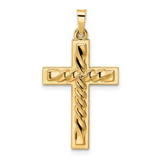 Diamond2Deal 14k Yellow Gold Polished and Twisted Hollow Cross Pendant