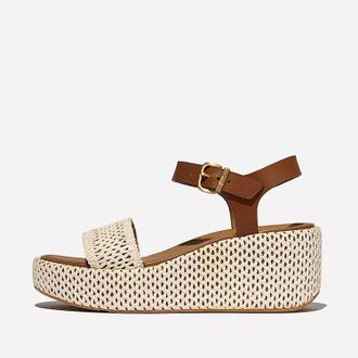 FitFlop Womens Platforms Woven Wedge Ankle-Strap Sandals In Deep Tan/ivory