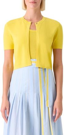 Akris Short Sleeve Virgin Merino Wool Crop Cardigan in Lemon Zing at Nordstrom, Size 12