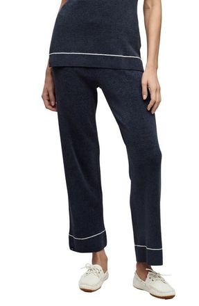 Barefoot Dreams CozyChic Ultra Lite Contrast Stripe Rib Ankle Pants in Indigo-Pearl at Nordstrom, Size X-Large