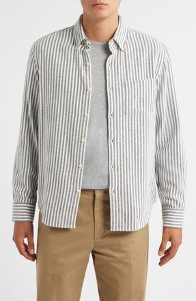 Alex Crane Cloud Stripe Organic Cotton Flannel Button-Up Shirt in Nightlines at Nordstrom, Size Xx-Large