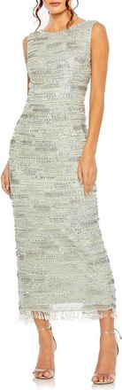 Mac Duggal Sleeveless Crystal Fringe Column Dress in Sage at Nordstrom, Size 10