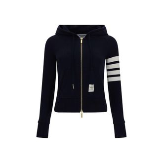 Thom Browne Womens Cotton Zip Hoodie With Striped Sleeve - Navy - Size EU 40 (Womens)