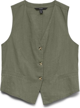 Vero Moda Kurzweste VERO MODA VMCAIA SL VEST WVN NOOS, Damen, Gr. XL, deep lichen gr&uuml;n, Web, Obermaterial: 90% Baumwolle, 10% Leinen, unifarben, normal, V-Aussc