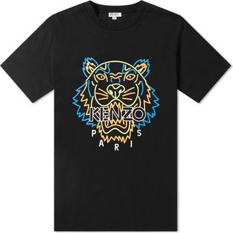 Kenzo Mens Black Neon Tiger Face T-Shirt Cotton - Size Large