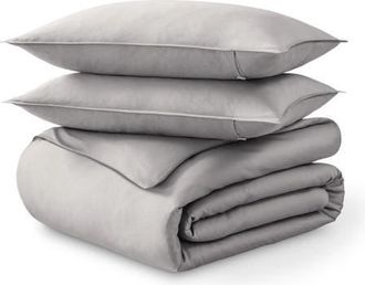 Bare Home 400 Thread Count Organic Cotton Sateen Duvet Cover and Sham Set in Light Grey at Nordstrom, Size Queen