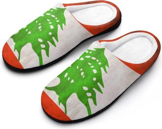Generic Lebanese Flag Mens House Slippers Memory Foam Washable Cotton Slip on Home Shoes