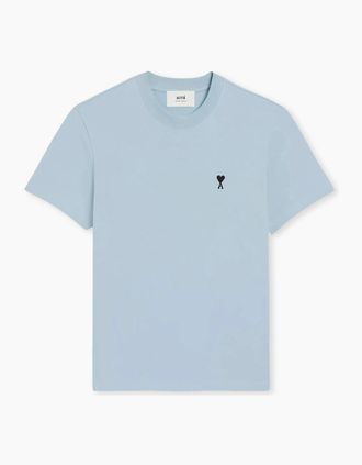 Ami Mens Mens Ciel Ami Paris Ami De Coeur Cotton T-Shirt - Blue - Size: 44