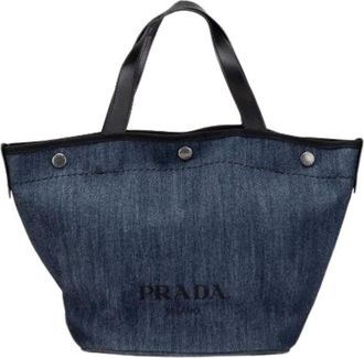 Prada Pre-owned Tote Bags, female, Blue, Size: ONE SIZE Pre-owned Denim Satchel