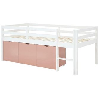 Vente-Unique Letto mezza altezza 90 x 190 cm con contenitore - Pino e MDF - Bianco e rosa - LANIORI