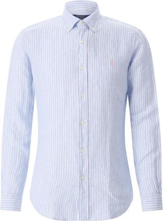 Polo Ralph Lauren Gestreept linnen overhemd - Heren - Zakelijke Overhemden - Blauw - L - Linnen - Overhemden