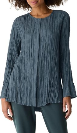 Eileen Fisher Crinkle Front Button Silk Top in Eucalyptus at Nordstrom, Size X-Large