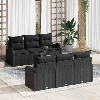 vidaXL Vidaxl - Conjunto De Sof&aacute; De Jard&iacute;n 7 Pcs Negro 55 X 55 X 37 Cm
