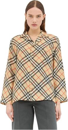 Burberry Zijden Pyjama Shirt met Checkpatroon - Dames - Overhemden - Beige - 3XS - Overhemden