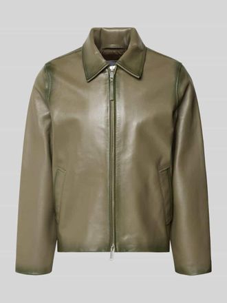 Sams&oslash;e & Sams&oslash;e Lederjacke mit Zweiwege-Rei&szlig;verschluss Modell Saike in Oliv, Gr&ouml;&szlig;e XL