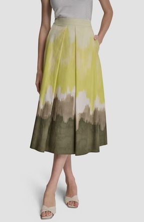 DKNY Ombr&eacute; Pleated Cotton Poplin Midi Skirt in Daybreak Haze at Nordstrom, Size X-Small