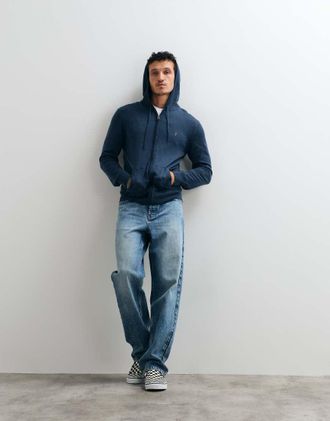 AllSaints Mode felpa in maglia con cappuccio con zip, logo, in lana merino blu navy